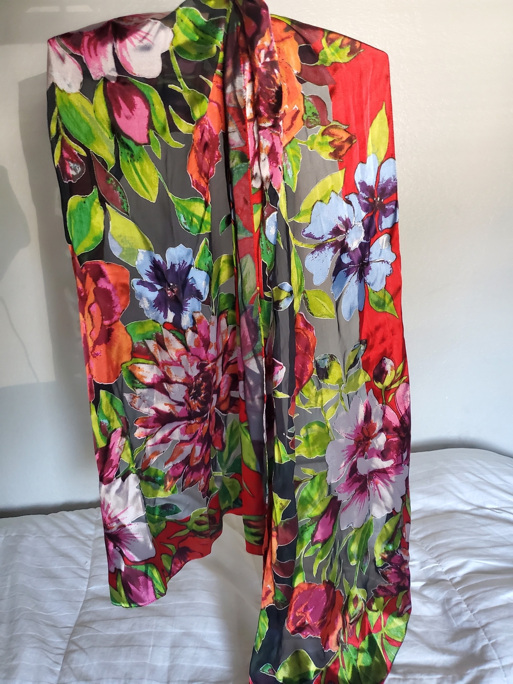 100% Silk Scarf - Red & Multicolor